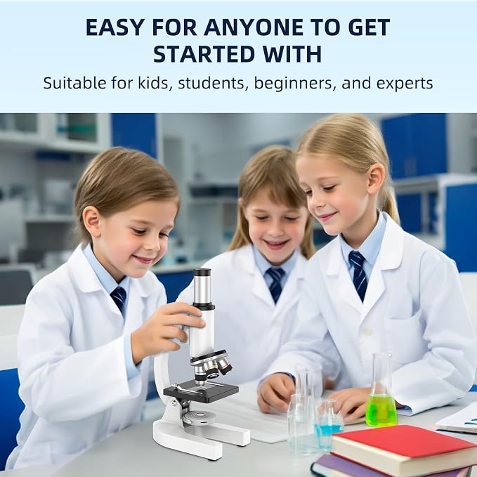 40-2000X Compound Microscope for Kids Adults Beginners | Lightweight Metal-Made / LED Light / Prepared Slide Kit and Storage Case Included / for Science Explore Education Gift