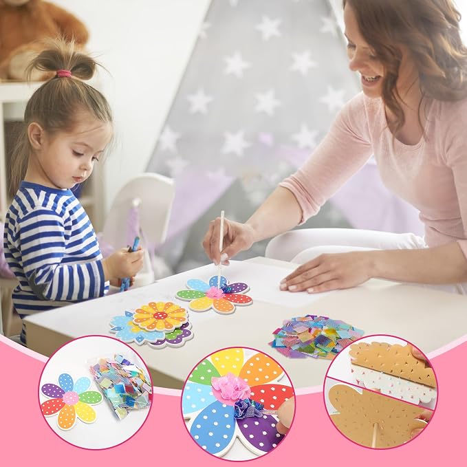 Fennoral 24 Pack Flower Poke in Art for Kids Make You Own Flower Bouquet Craft Kit DIY Poke EVA Foam Craft for Girls Boys for Classroom Art Activity Mother's Day Decoration MOM Gift