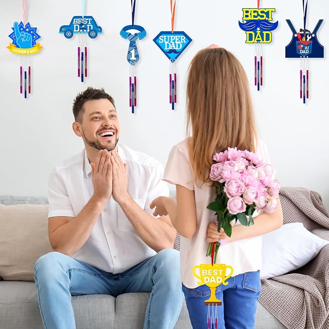 Wooden DaD Wind Chime Kit for Kids Make You Own Fathers Day Craft Coloring DIY Wind Chime kit Father's Day Art and Craft for Art Activity Birthday Favor School Home Art Party Decorations 9 Pack