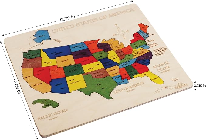 USA Map Wooden Jigsaw Puzzle for Kids | 44 Puzzle Pieces | Learning & Educational Toy Gift for Boys & Girls (ASTM Safety Rating: 3+ Years)