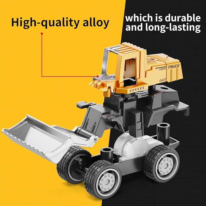 HONGTUO Alloy Mini Construction Vehicles, 8Pcs Die-cast Construction Toys | Excavators Mixer Truck Bulldozers Forklift Dump Truck, Pull Back Car, Construction Trucks Toys for Toddlers Kids Boys & Girls