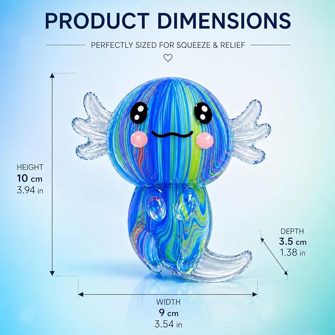 2 Packs Axolotl Squishy Stress Relief Toy, Glitter Stretchy Axolotls Stress Soft Squeeze Sensory Fidget Toys for Kids Adults, Cute Axolotls Squishies Party Favors Classroom