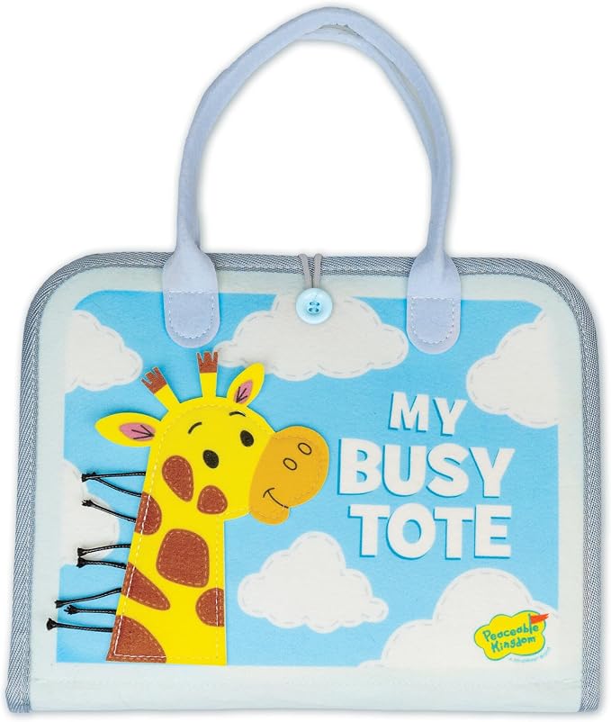 Peaceable Kingdom My Busy Tote Soft Book | My Busy Tote. Includes 10+ Fine Motor Learning Activities – Features snaps and zippers. Ages 18+.