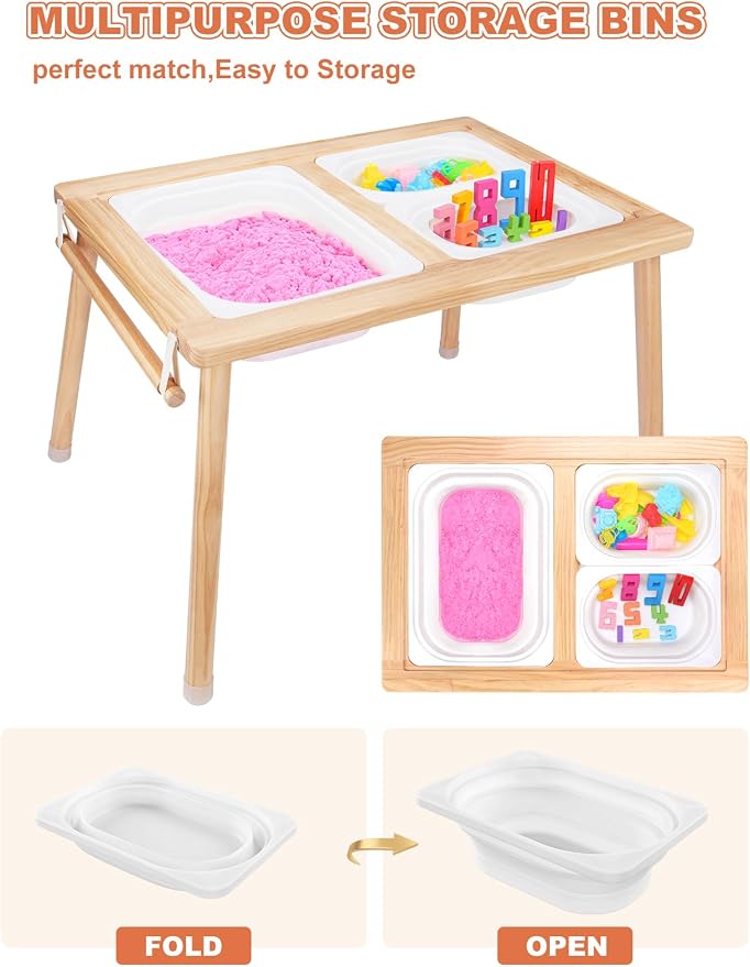 Kids Sensory Table，Sensory Activity Table with Paper Roll Stick & Double-Side Board，Toddler Play Sand Table with 3 Storage Bins，Indoor Outdoor Boys Gilrs