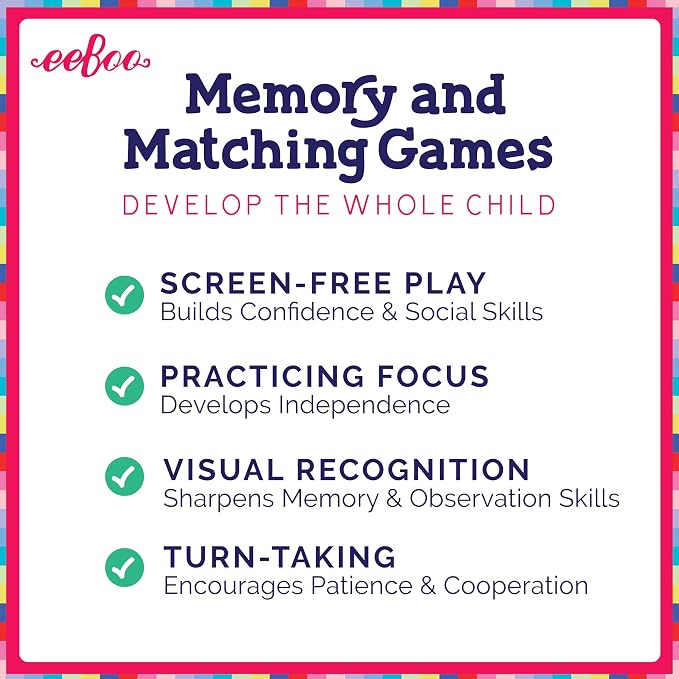 eeBoo I Never Forget a Face Memory & Matching Game, Ages 3+ for 1-4 Players | Game sharpens recognition, concentration & memory skills. Includes 48 tiles, 24 pairs. Engaging play for the whole family