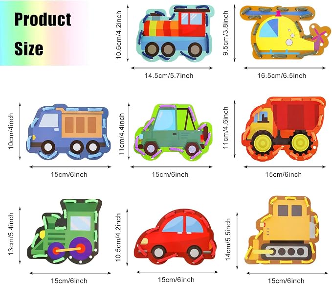 Zonon 8 Pieces Kids Lacing Cards Sewing Cards in 8 Patterns Lacing Games for Developing Imagination Education Supplies Children Sewing Game Favors (Transportation Style)