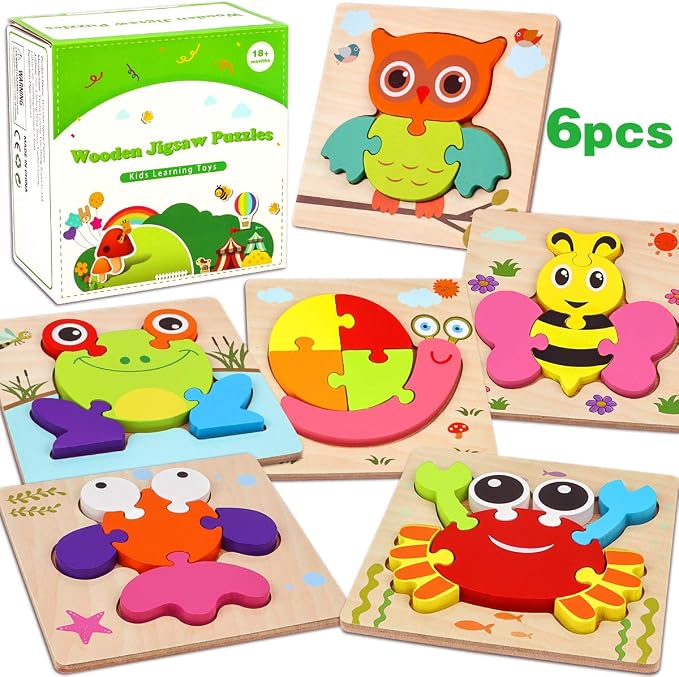 Wooden Montessori Puzzles for Toddlers Kids: Toys for 1+ Year Old Boy Girl | Toddler Puzzles Ages 1-3 2-4 Montessori Toys Gifts for 1 2 3 Year Old Girls Boys Kids Baby Preschool Learning Educational Toy