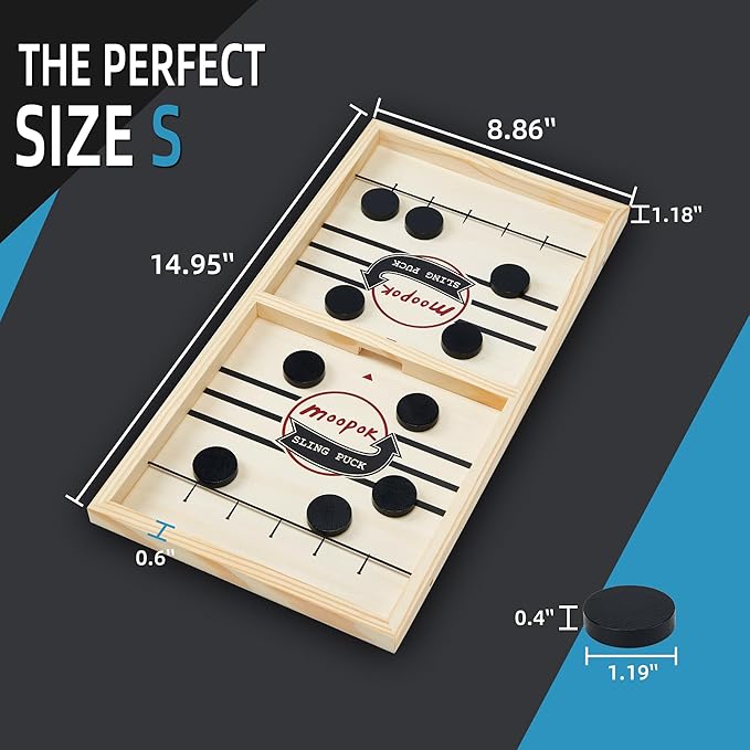 moopok Fast Sling Puck Game - Fast Action Super Foosball Table Desktop Battle Slingshot Wooden Air Hockey Board Game -Guaranteed Fun for Family Game Night or Friends Party