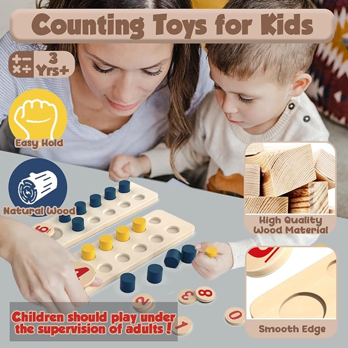 Counting Peg Board Montessori Toys for Kids Aged 3 4 5 6 Years Old, Montessori Math Manipulatives Materials Wooden Preschool Learning Number and Counting Games for Home School Classroom Teaching