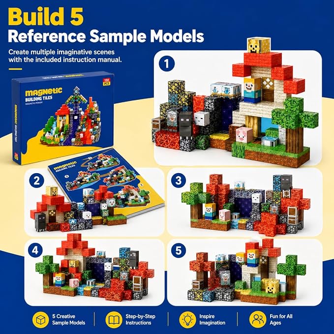 Magnetic Building Blocks 150PCS, 0.8in Stacking Cubes STEM Toy Kids Ages 3+ | Magnet Toys for Kids, Stacking Construction Magnets, School STEM Toys Birthday for Boys & Girls