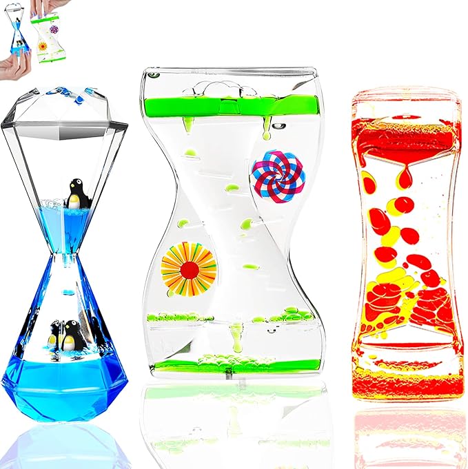 TKTM Liquid Motion Bubbler 3 Pack, Quiet Visual Calming Timer Toy | Sensory Fidget for Kids & Adults, No Batteries Required, Relaxing Desk Gadget for Classroom Therapy Office