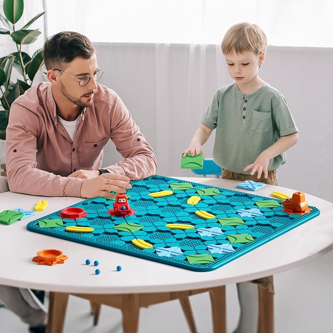 Kids Toys STEM Board Games - Large Size Logical Road Builder Educational Brain Teasers Puzzles Toys, Preschool Learning Montessori Big Board Maze Birthday Gifts Kids Boys Girls Age 4-8 Year Old | Royal Blue logic board: 14 tracks, 2 start/end, 2 windup...