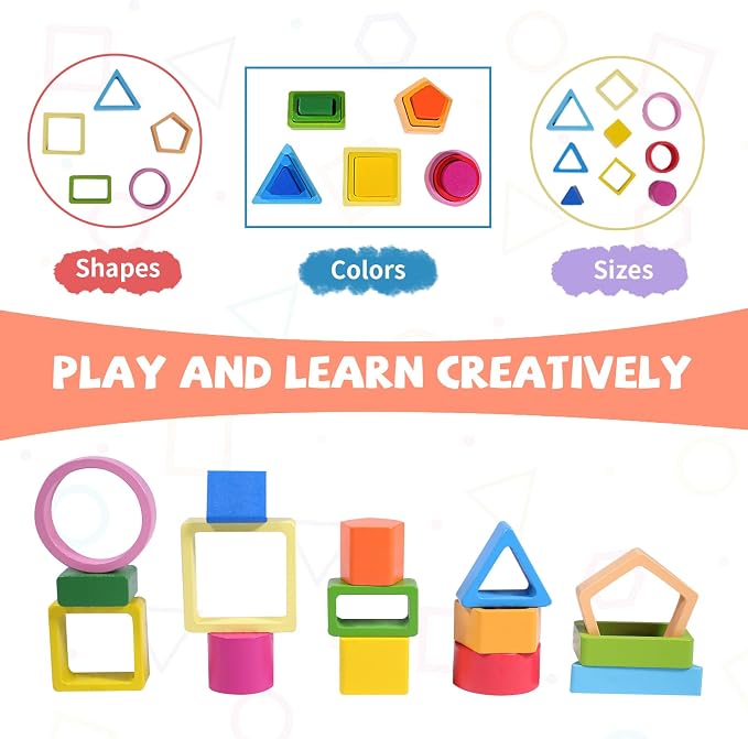 Montessori Toys for 1 Year Old, Stacking Toys Shape Sorter for Toddlers 1-3 | Color Sorting Toddler Educational Toys, Preschool Learning Activities, Christmas Birthday Gift for 1 2 3 Year Old Boys Girls