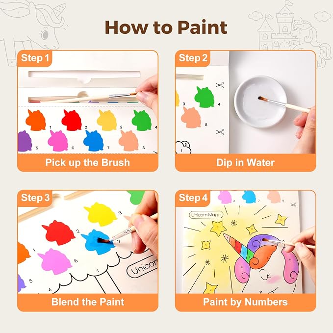 Jar Melo Paint with Water Books for Toddlers, Unicorns | Mess-Free Watercolor Painting Activity for Kids Ages 3-5 4-8, Arts Crafts Coloring Travel Toy with Brush for Boys and Girls