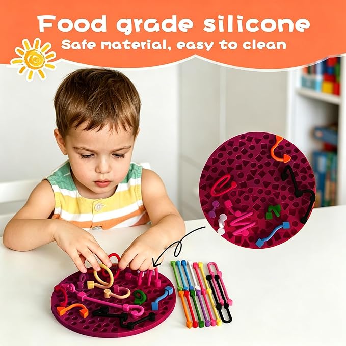 2PCS Sensory Activity Board, Silicone Fidget Toys for Calming and Stress | Autism Quiet for Adults, Toddler Sensory Toys for ADHD, Road Trip Essentials for Kids, Portable Travel Bag & 24 Strings