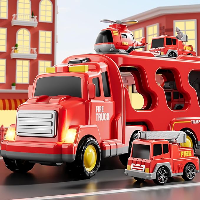 Bennol Fire Truck Toy Set for Kids Toddlers Ages 3-5: Fire Engine with Extendable Ladder & Helicopter | Friction Powered Toy Cars for Boys Girls Gifts1 2 3 4 5 Years Old