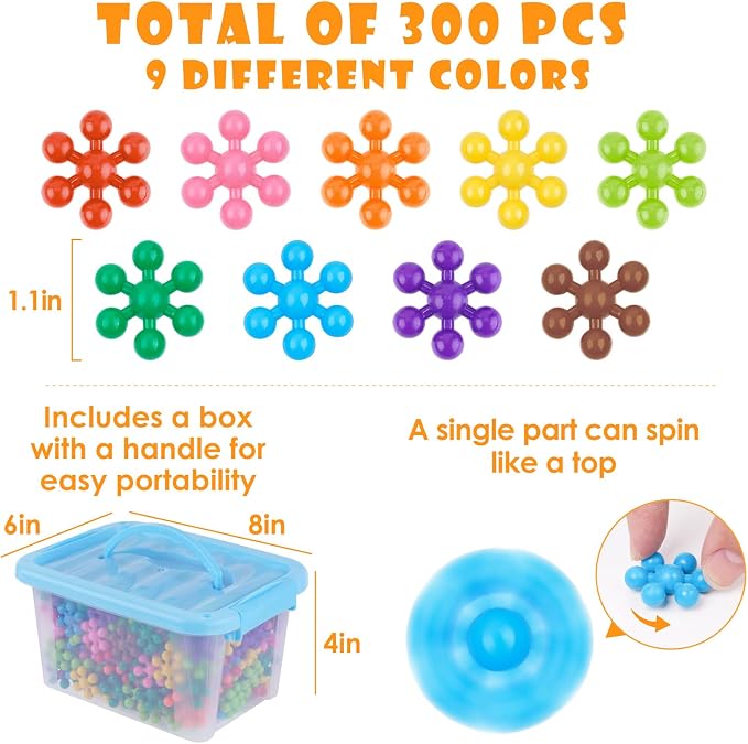 Building Blocks Educational Toy - 300PCS Snowflake Stem Construction Set for Kids 3+, Safe Non-Toxic Storage Case, Learning Gifts for Boys Girls, Multi-Color | Interlocking Snowflake Discs in BPA-Free Plastic with Storage Case – Boosts Fine Motor Skill...