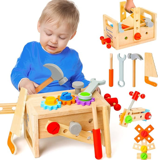 Wooden Tool Set for Kids 3 4 5 Year Old, 29Pcs Educational STEM Toys Toddler Montessori Toys for 3 Year Old Construction Preschool Learning Activities Gifts for Boys Girls Age 3-4