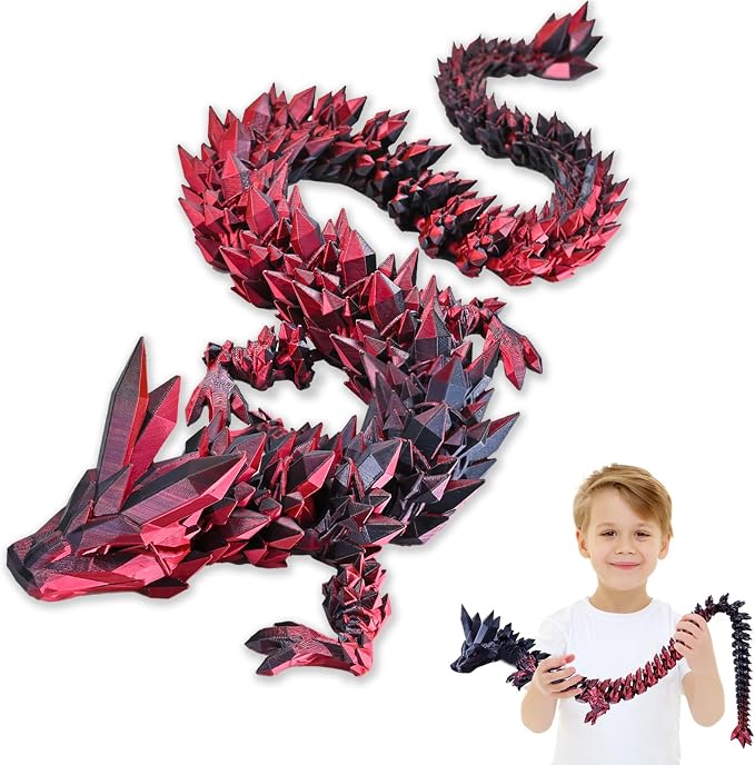 30 Inch Large 3D Printed Dragon 76cm Long Fidget Toy Gift Decor | Flexible Giant Articulated Dragon Toy, Home Desk Decoration, Birthdays Christmas Gift for Kids Boys Girls Adults, Red Black