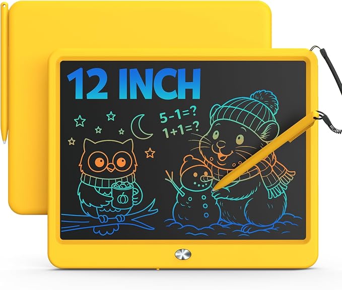 Bravokids 12 Inch LCD Writing Tablet for 3-8 Year Olds - Electronic Drawing Pad and Doodle Board as Educational Birthday Gifts for Girls and Boys (Yellow)