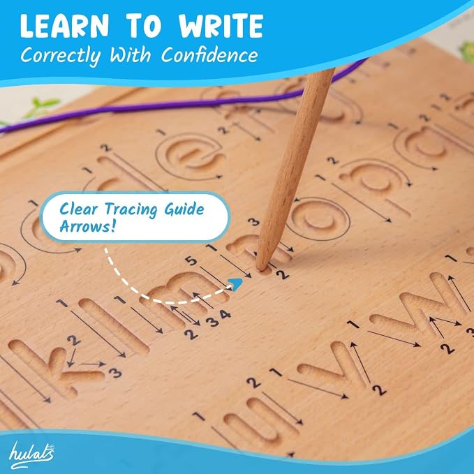 Learn to Write: Wooden Letter Tracing Board Set Ages 3-5 | Deep Grooved Handwriting Practice, Montessori toys for 3+ year old, alphabet and number tracing set with arrows