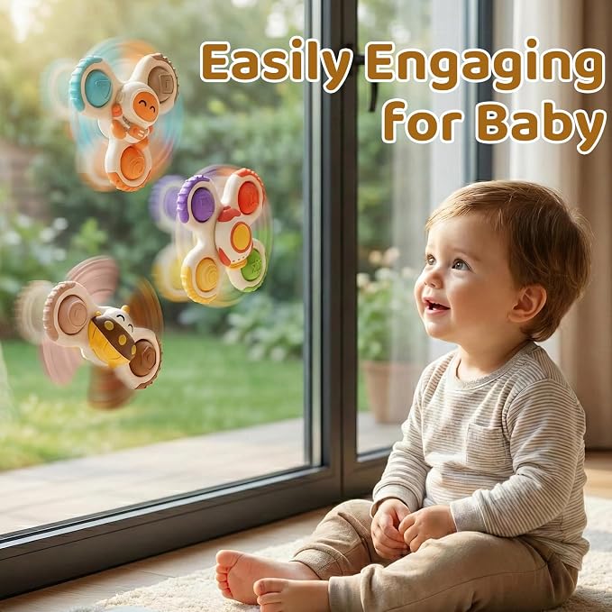 Pop Suction Cup Spinner Airplane Travel Toys for 1 Year Old Boy Girl | Novelty Spinning Tops Infant 12 18 Months,1 2 Year Old Boy Birthday Gift for Toddlers ,Sensory Baby Bath Toy Kids Ages 1-3