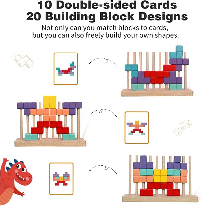 Wooden Block Puzzle, Montessori Toys Stacking Game, Preschool Educational Brain Teaser Puzzles for Toddlers and Kids Ages 3-5, Gift for Girls and Boys