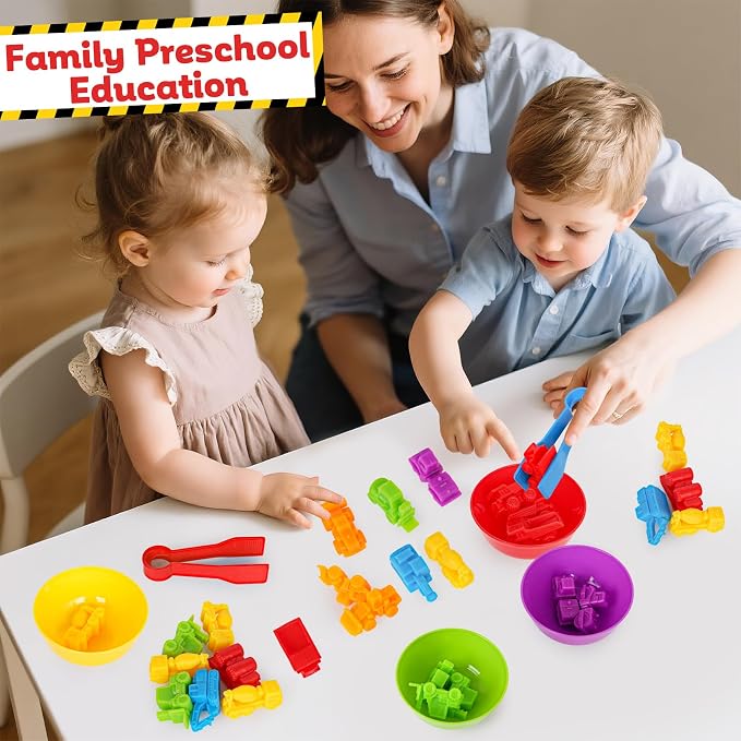Counting Construction Vehicles Color Sorting Matching Games for Kids 3-5, Preschool Educational Learning Fine Motor Counting Transportation Matching Classroom Sensory Table Toys for Boys Girls