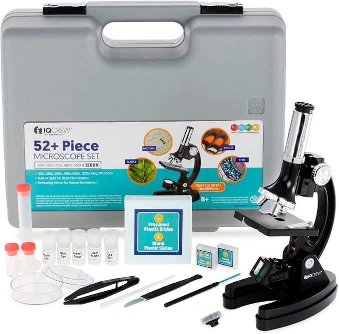 AmScope M30-ABS-KT2 52-Piece STEM Microscope Kit for Kids, Black | Monocular Head Compound Biological Microscope
