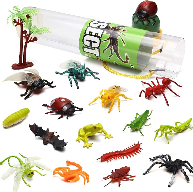 82 Pack Assorted Mini Animal Figures, Small Animals Toys for Sensory Bin | 6 Tubes Plastic Animals with Realistic Farm, Dinosaur, Insect, Ocean Sea, Zoo and Dog Figures as Cupcake Topper Party Favor