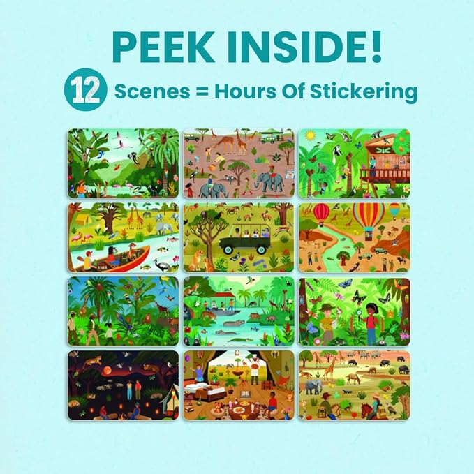 Cupkin Safari Animals Coloring & Sticker Activity Book | 500+ Stickers | Spiral-bound kids craft format with 12 scenes, 12 art pages, side-by-side viewing, and an easy-peel design for ages 2–8