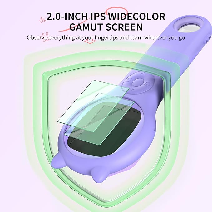 2Pcs Purple Kids Microscope-200X Fixed Focus Miniscope Portable Handheld Pocket Microscope -Science Toy for Toddlers, Christmas Birthday Gifts for Age 5 6 7 8 9 10 11 12 Girls Boys