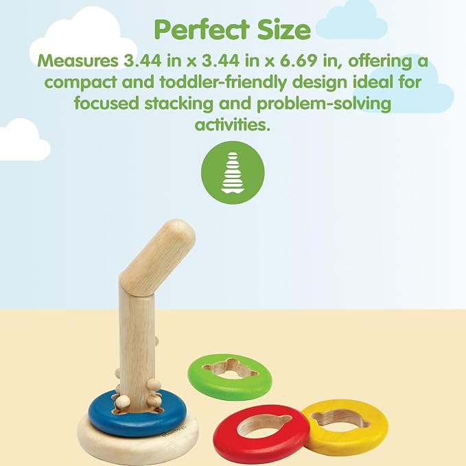 PlanToys® Twist & Sort Wooden Stacking Toy for Toddlers Ages 2+ Montessori | twistable rod colorful rings, wooden twist sort stacker, montessori fine motor toy, ages 2+ educational puzzle, toddlers kids