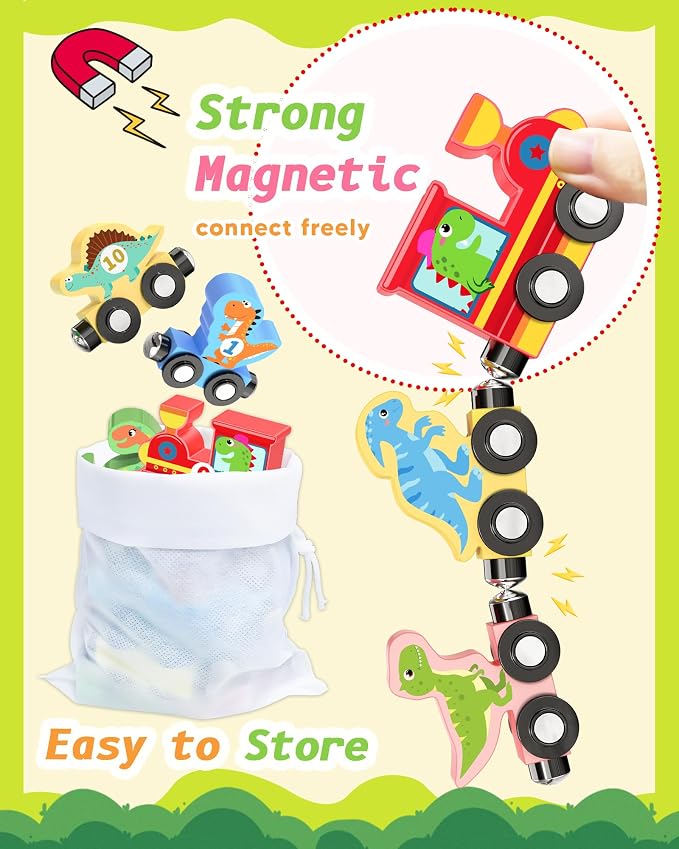 11 Pcs Magnetic Dinosaur Train Set Toys Gifts for Toddler Boy Kids 2-4