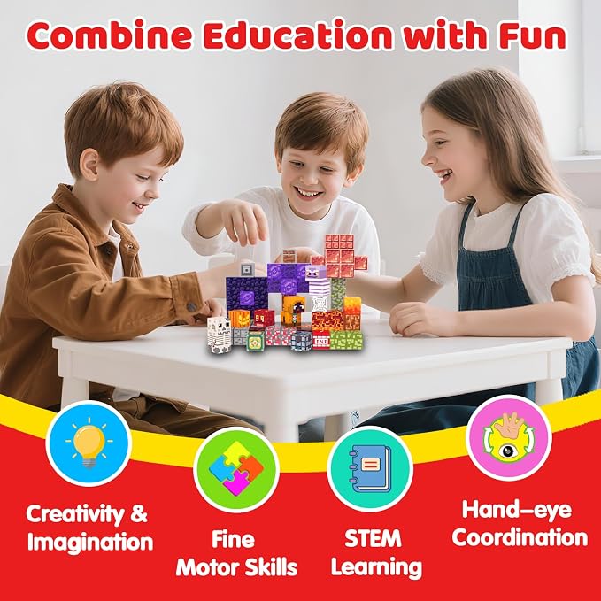 Magnetic Blocks, 100PCS Light Up Building Cube Toys Gifts for Kids | Magnetic Cubes, 0.8 inches Building Blocks, 3PCS Light Up Blocks, STEM Toys Christmas Birthday Gifts for Kids Boys Girls