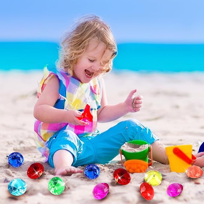 28Pcs Large Diving Pool Gems Big Acrylic Diamond Gemstones Jewels for Kids | Extra Large 1.57in, Fake Plastic Crystal Gems, Underwater Mermaid Hunt Pirate Treasure Games, Easter Egg Fillers