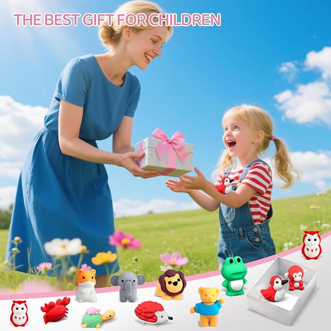 URSKYTOUS 121Pcs Animal Erasers Desk Pets for Kids Animal Pencil Erasers Bulk Puzzle Eraser Toys Gifts for Classroom Prizes,Game Reward,Treasure Box,Easter Egg Fillers,Goodie Bag Stuffer,Party Favors