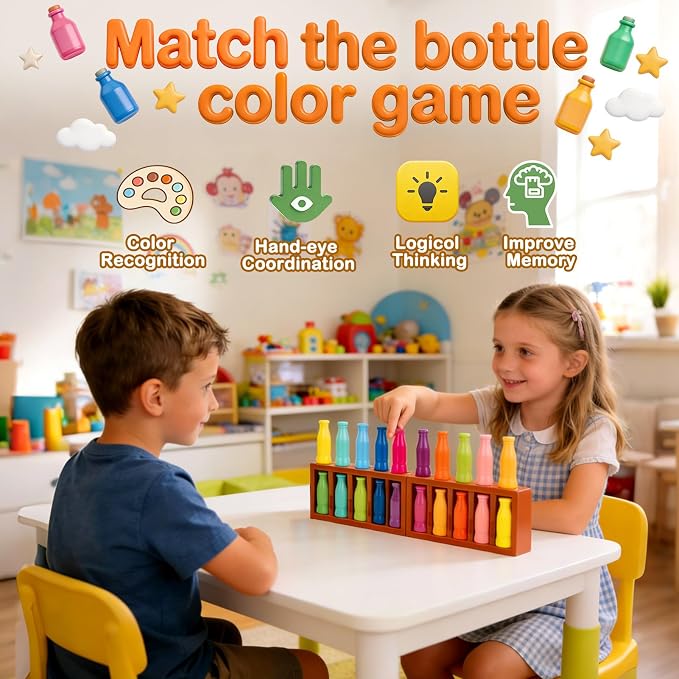 Vodolo 20pcs Bottle Color Match Game，Family Matching Games for Kids 8-12,Memory and Logical Training Bottle flip Game for fmaily, Party Activities