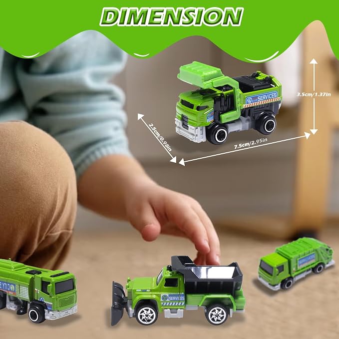 Oriate Mini Trash Truck Toy for Kids 4-7,6PCS Diecast Garbage Truck Toys | Sanitation Alloy Cars Model Set 1:64, Sewage Suction Cleaning Vehicles, Waste Management Trucks, Christmas Birthday Gifts 3+