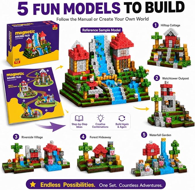 Magnetic Building Blocks 200PCS, 0.8in Stacking Cubes STEM Toy Kids Ages 3+ | Magnet Toys for Kids, Stacking Construction Magnets, School STEM Toys Birthday for Boys & Girls