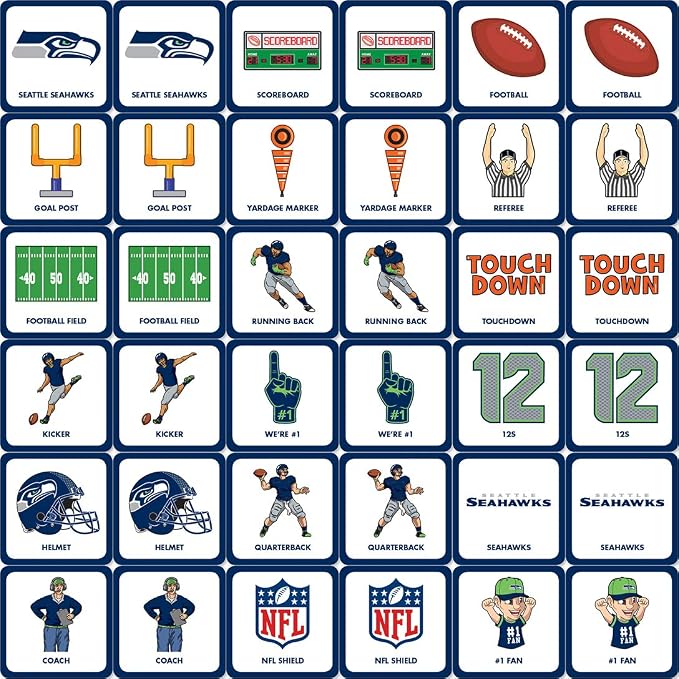 MasterPieces Officially Licensed NFL Seattle Seahawks Picture Matching Card Game for Kids and Families
