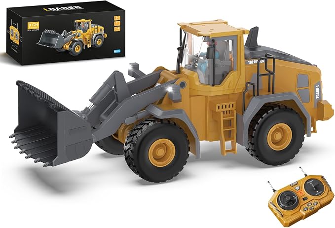KIDMARKT Metal RC Wheel Loader Toy | 9-Channel Remote Control Construction Truck with Realistic Lights & Sounds, 1:20 Scale Rechargeable Vehicle for Boys Ages 3-12, STEM Engineering Gift for Kids 2026