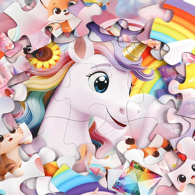 Jumbo Floor Puzzle for Kids,48 Piece 3D Unicorn Jigsaw Puzzle Ages 3-8 | Extra-Thick Easy-Grip Pieces Form a 35.4 x 23.6-Inch,Unicorn Puzzle,Preschool Learning Gift for Boys and Girls Ages 3-8
