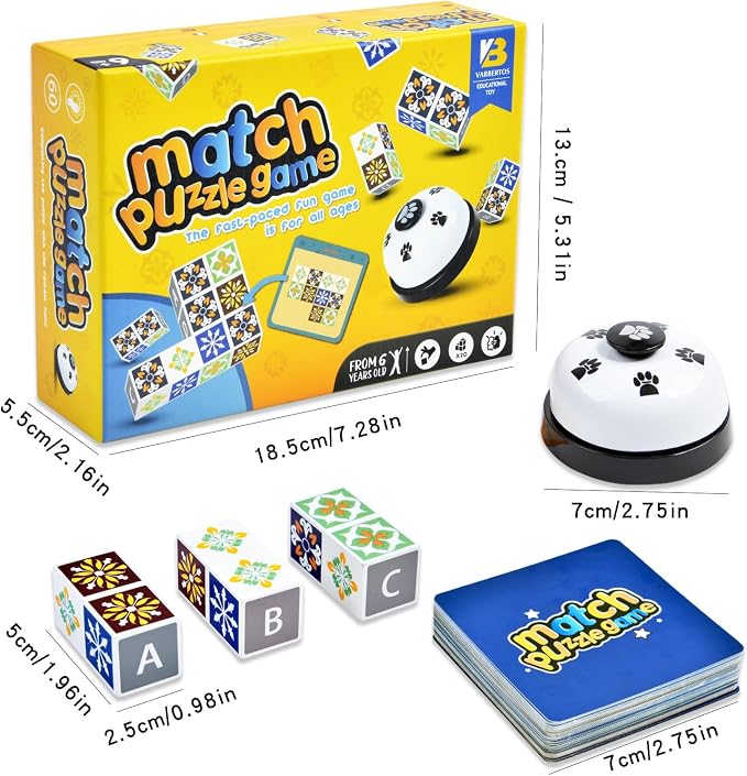 varbertos Wooden Matching Game Puzzle Games, Pattern Block Match Puzzles Building Cubes with Bell for Kids and Adults Toys Board Games for Family Night