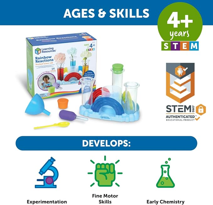 Learning Resources Rainbow Reactions Preschool Science Lab | Preschool Science Kit, Experiments for Kids, STEM Toys for Boys and Girls, 14 Pieces, Ages 4+
