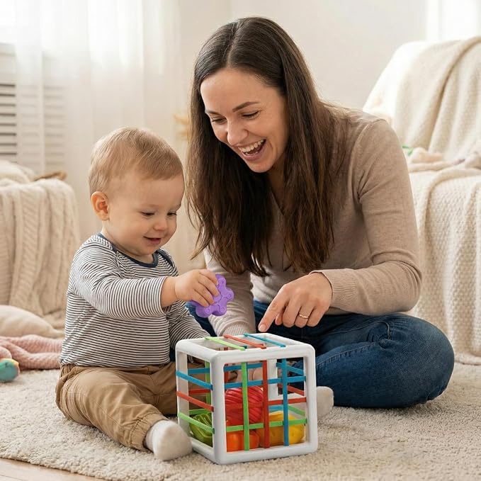 Montessori Sensory Cube Toy for Toddlers | 6 Shape Blocks for Learning, Developmental Birthday Gifts for 1-3 Years Old Baby