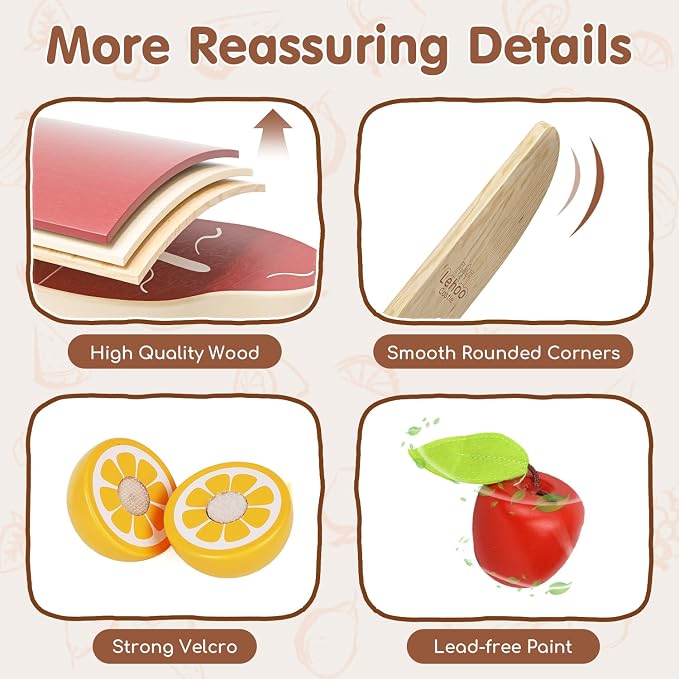 Lehoo Castle Wooden Play Food Set for Toddlers, Play Kitchen Accessories | Pretend Play Cutting Toys, 4 Baskets with Fruits Vegetables Meats Breads, Montessori Sorting Toys for Girls Boys Kids 3-5