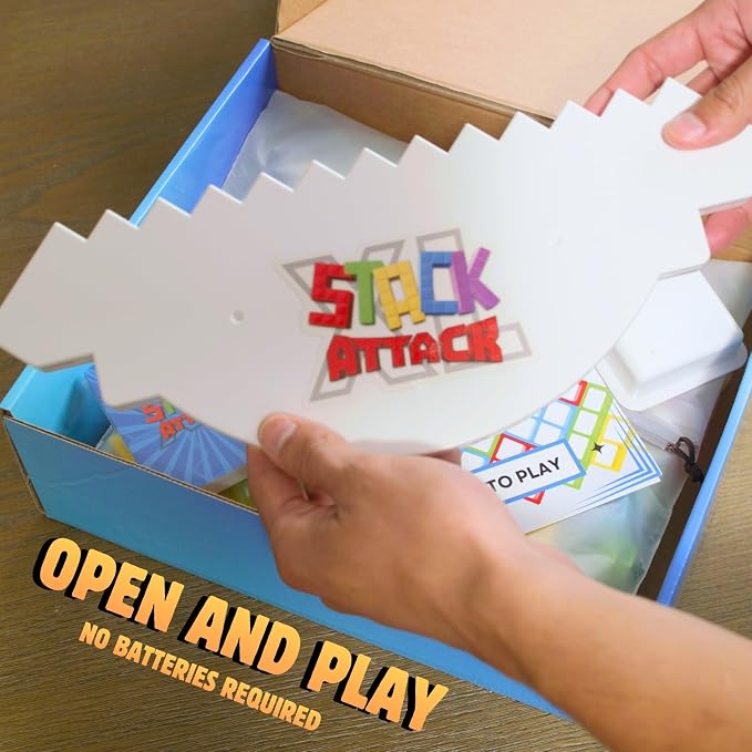 Stack Attack XL Family Tower Game, Giant Balance Game for All Ages | 100 pieces, 36 challenge cards, giant tabletop game, family game night, balance stacking fun, gift for kids and adults
