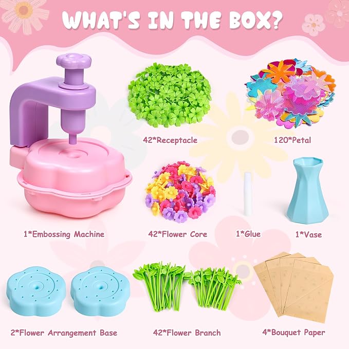 Scvcid Arts and Crafts for Girls Aged 3-12, Includes Extra Accessory Set | DIY Art Flower Toys Fabric Bouquet Craft for Toddler, Birthday Gifts for 3 4 5 6 7 8 9 10 11 12 Year Old Girls