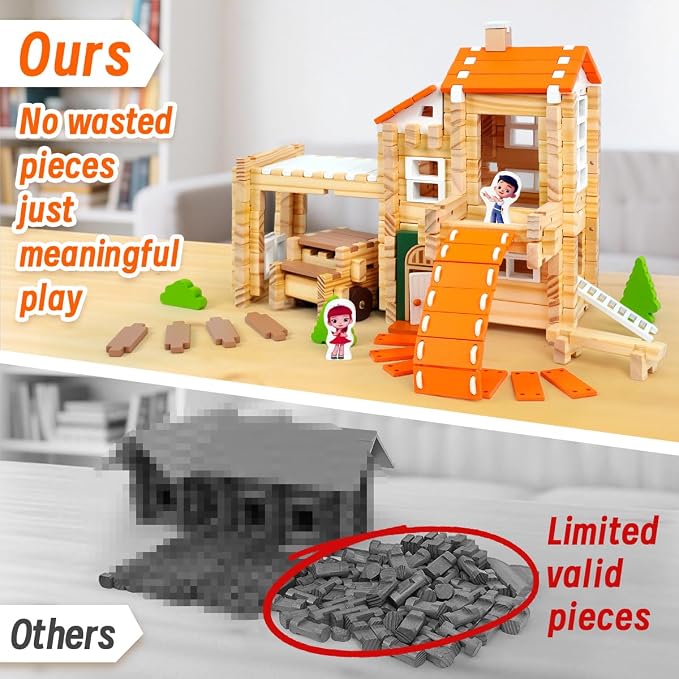 Jovi-mindly＆Notchies New 206 PCS Wooden Blocks Wooden Toys with House and Car, Preschool Learning Toys Wood Blocks Building for Kids Ages 4-8 Creative Construction Game,Birthday Toys Gifts